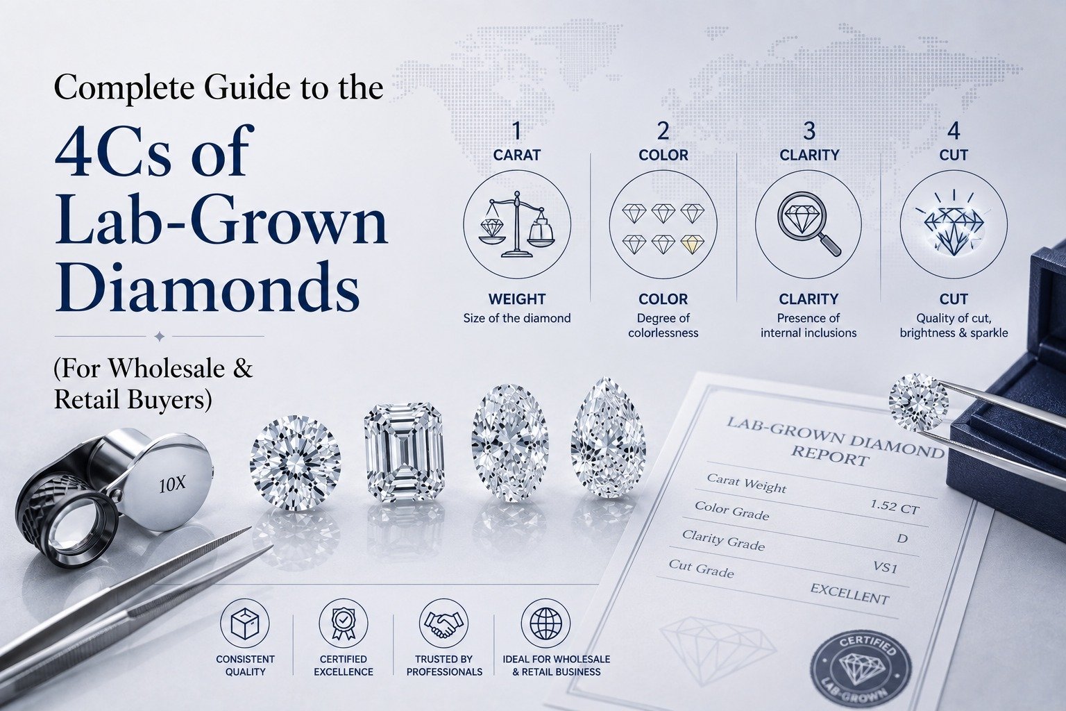 Complete Guide to the 4Cs of Lab-Grown Diamonds (For Wholesale & Retail Buyers)