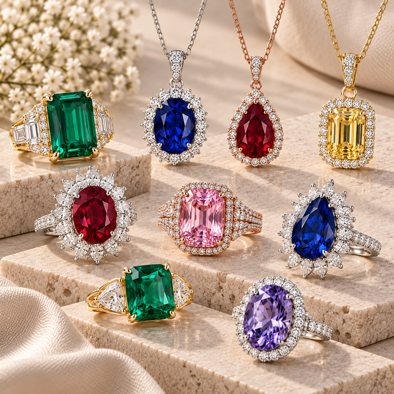 High jewelry set with fancy colour diamonds