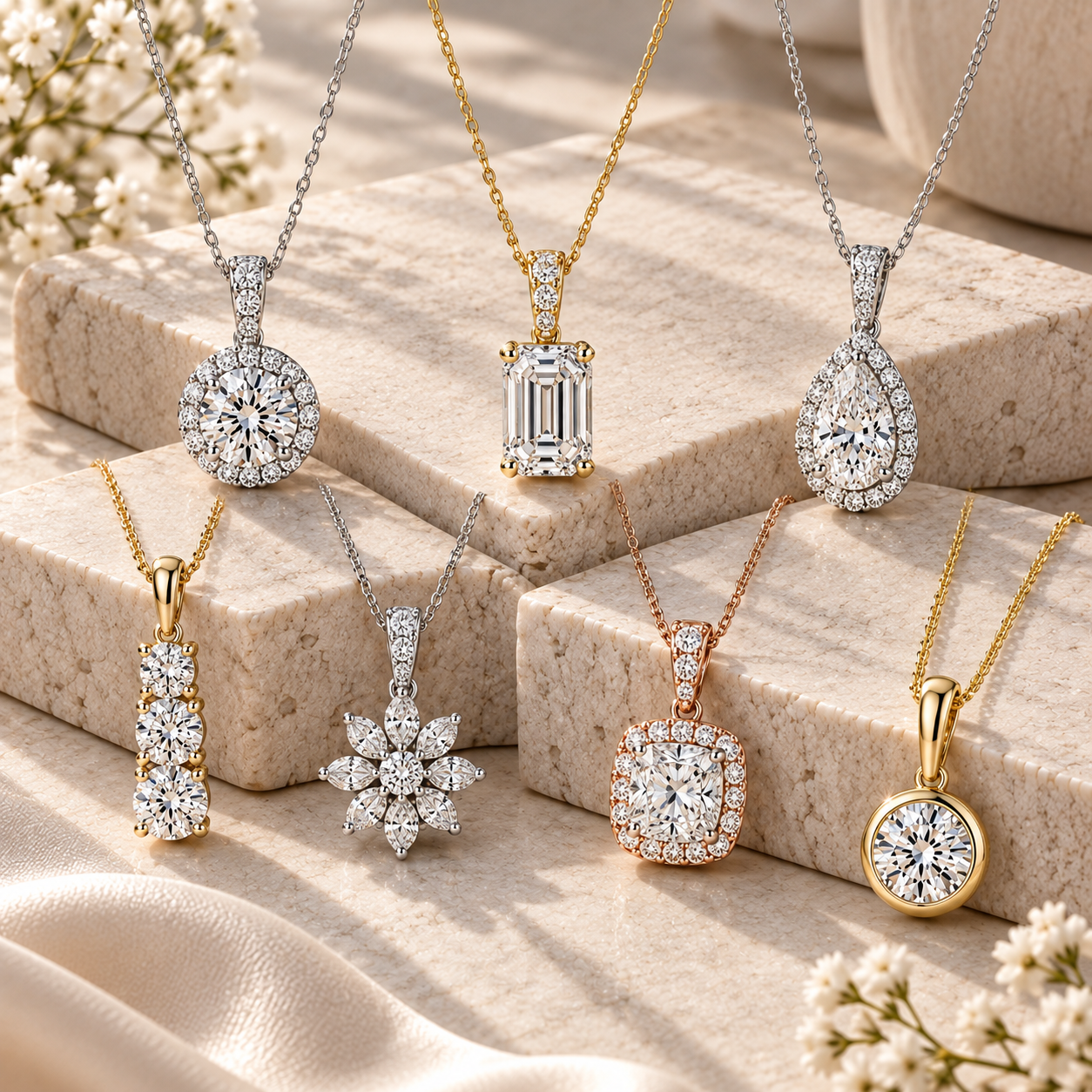 Diamond pendants and necklaces