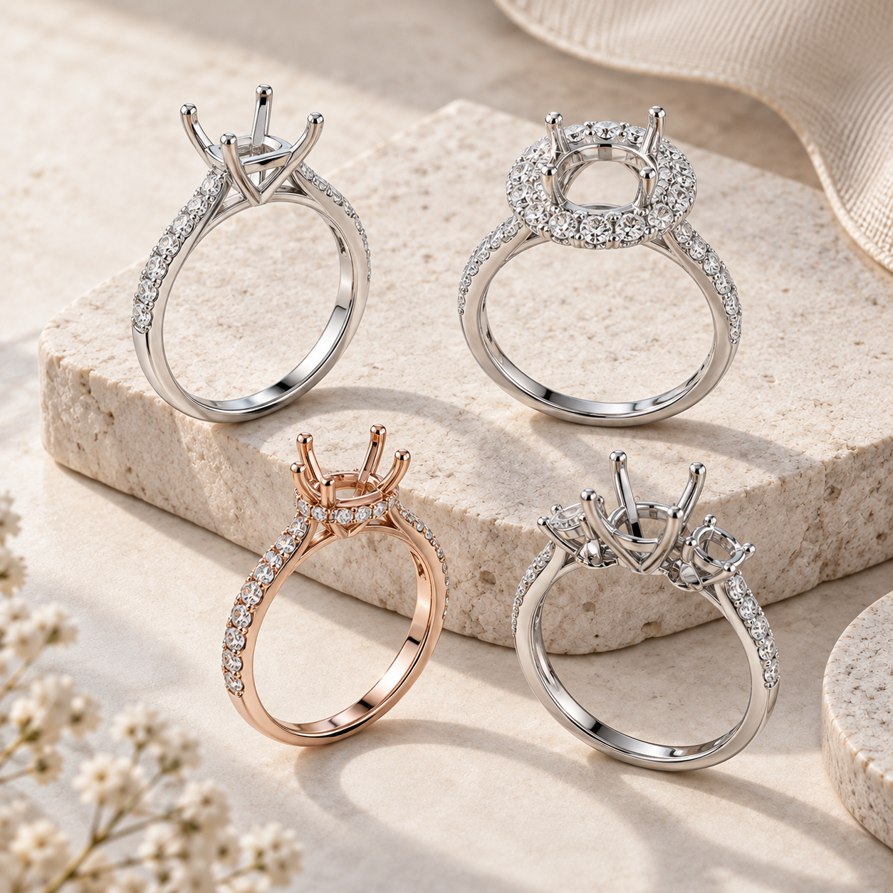 Engagement ring semi-mounts
