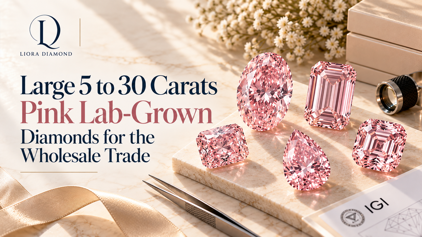 5 to 30 Carats Large Pink Lab-Grown Diamonds for the Wholesale Trade