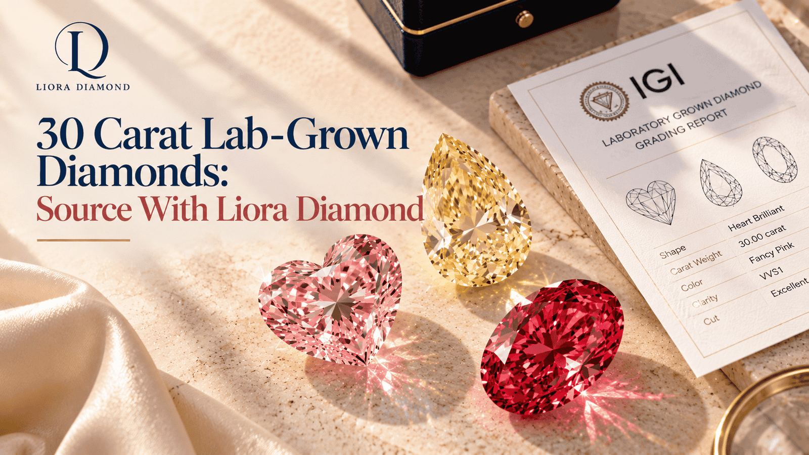 30-carat fancy colored pink heart, yellow pear and red oval lab-grown diamond wholesale sourcing